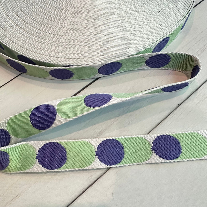 1" Webbing: Dots in Lavender & Mint on White
