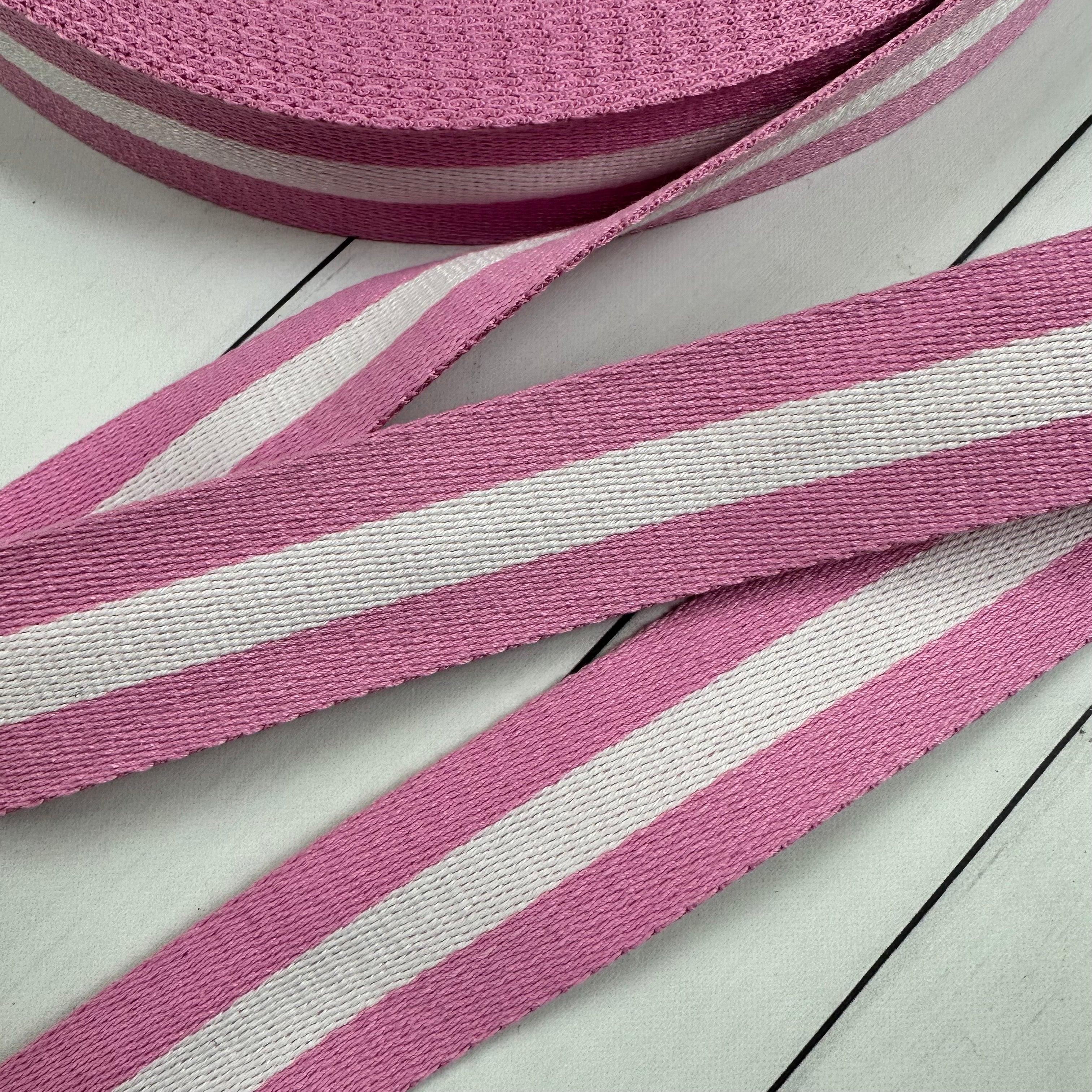 Stripe Webbing: Pink & White Stripe Webbing: Pink & White