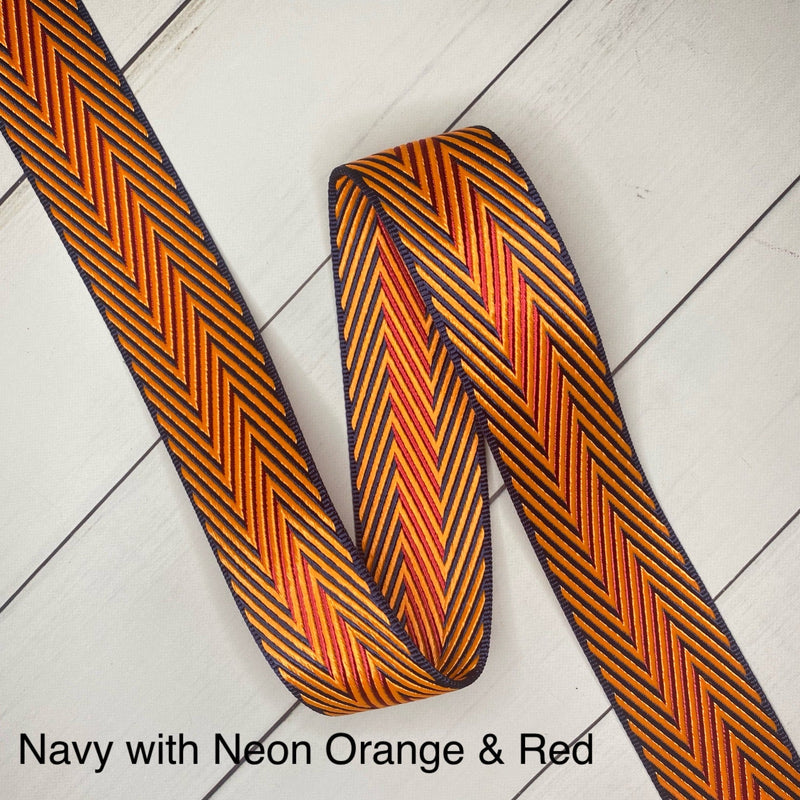 Fine Line Webbing: Navy w/ Neon Orange & Red