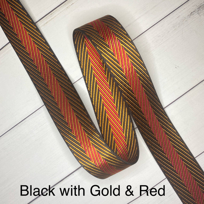 Fine Line Webbing: Black w/ Gold & Red