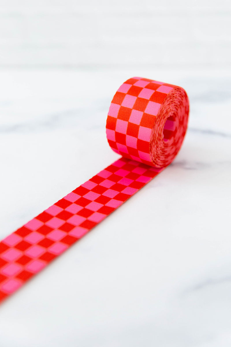 Webbing: Checkered in Strawberry 1 1/2" wide