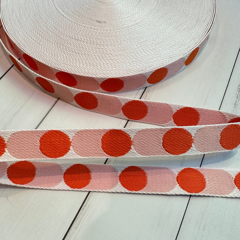 1" Webbing: Dots in Pink & Orange on White