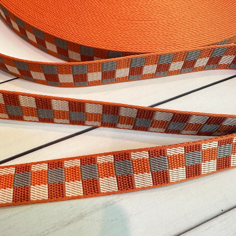 1" Webbing: Picnic in Orange, Gray, Cream & Rust