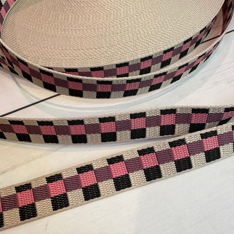 1" Webbing: Picnic in Natural, Black, Peony & Lavender