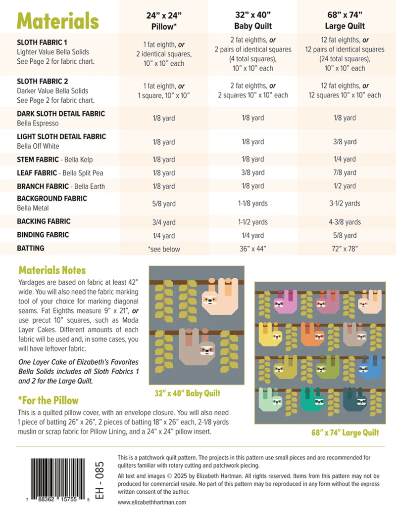 Snuggly Sloths Quilt Pattern