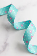 Color Pop Webbing: Dot Dot Bloom in Aqua 1" wide