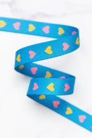Webbing: Hearts in Bright Blue  1" wide
