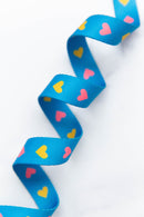 Webbing: Hearts in Bright Blue  1" wide