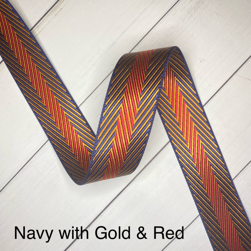 Fine Line Webbing: Navy w/ Red & Gold