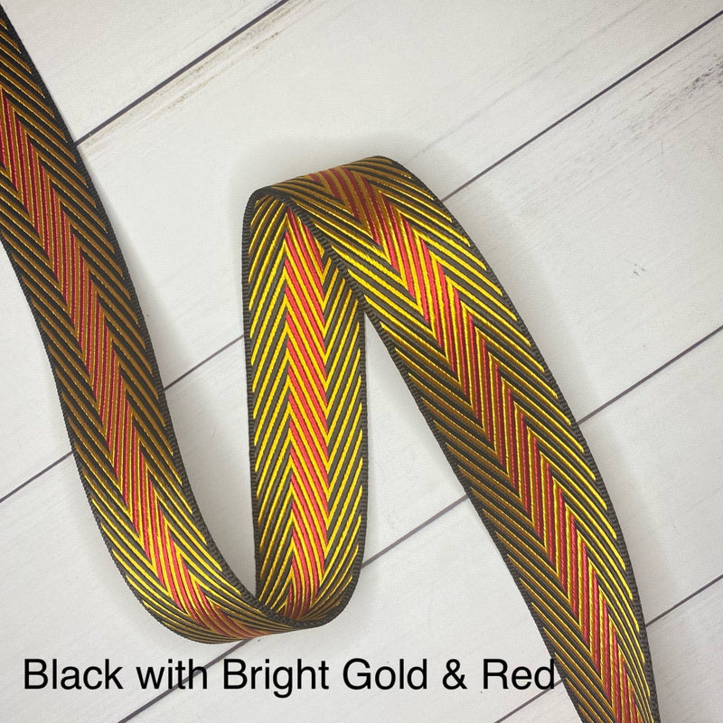 Fine Line Webbing: Black w/ Bright Gold & Red