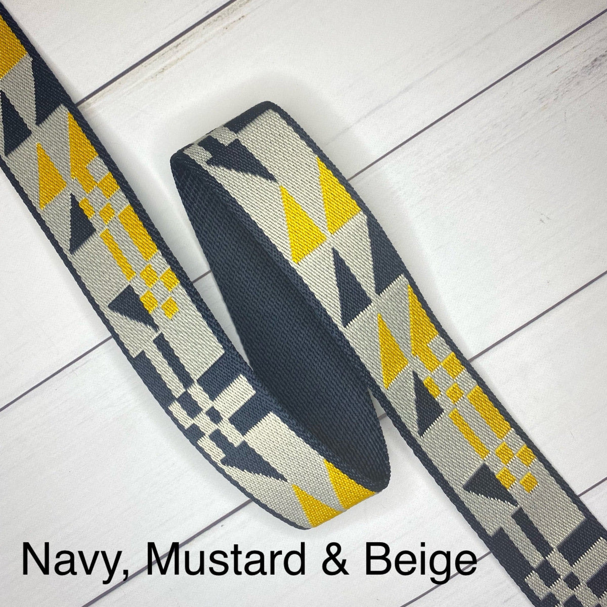 Geometric Webbing: Navy, Mustard & Beige Geometric Webbing: Navy, Mustard & Beige