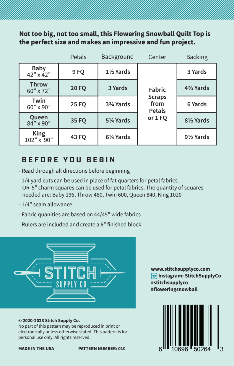 6" Flowering Snowball Quilt Pattern & Rulers