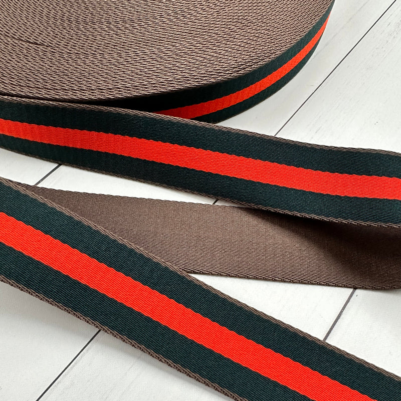 Stripe Webbing: Deep Green & Orange