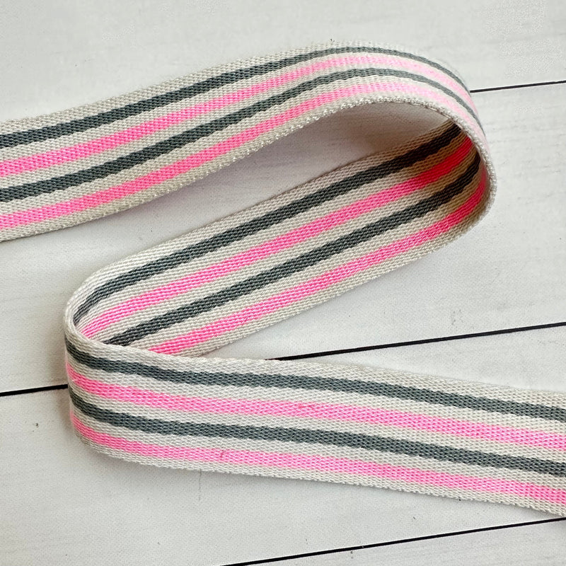 Nine Stripe Webbing: Pink & Gray