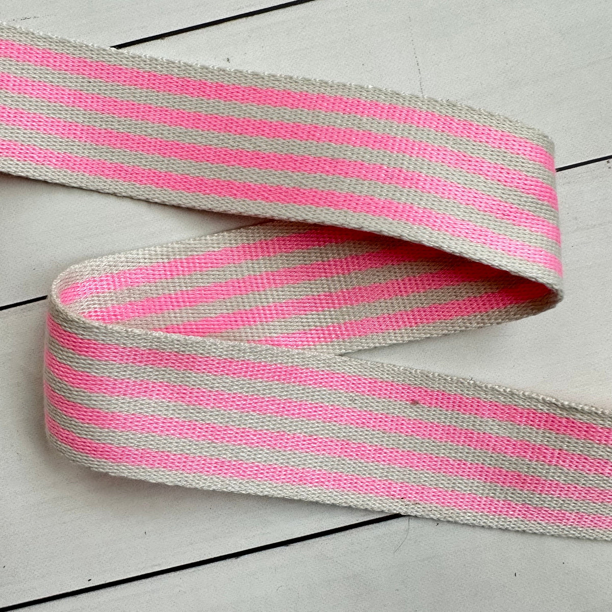 Nine Stripe Webbing: Bright Baby Pink Nine Stripe Webbing: Bright Baby Pink